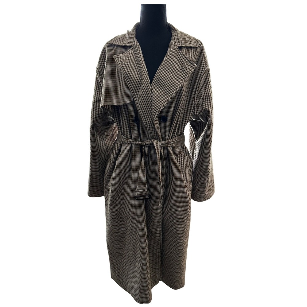 Celebration Houndstooth Trench Coat‎ Womens Brown Belted Longline Jacket Size F